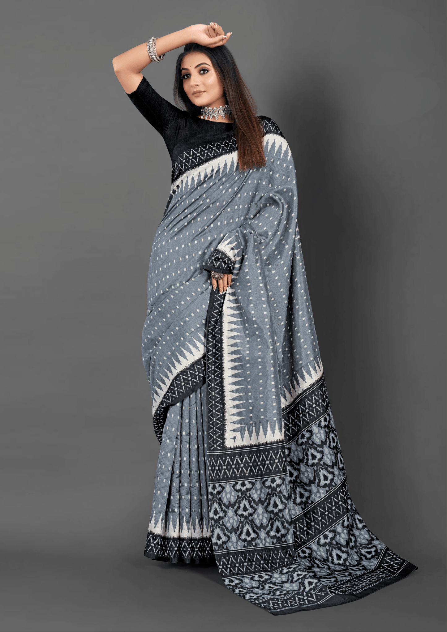 Saree Beautiful Bhagalpuri Grey and Black Saree - SaviDurga