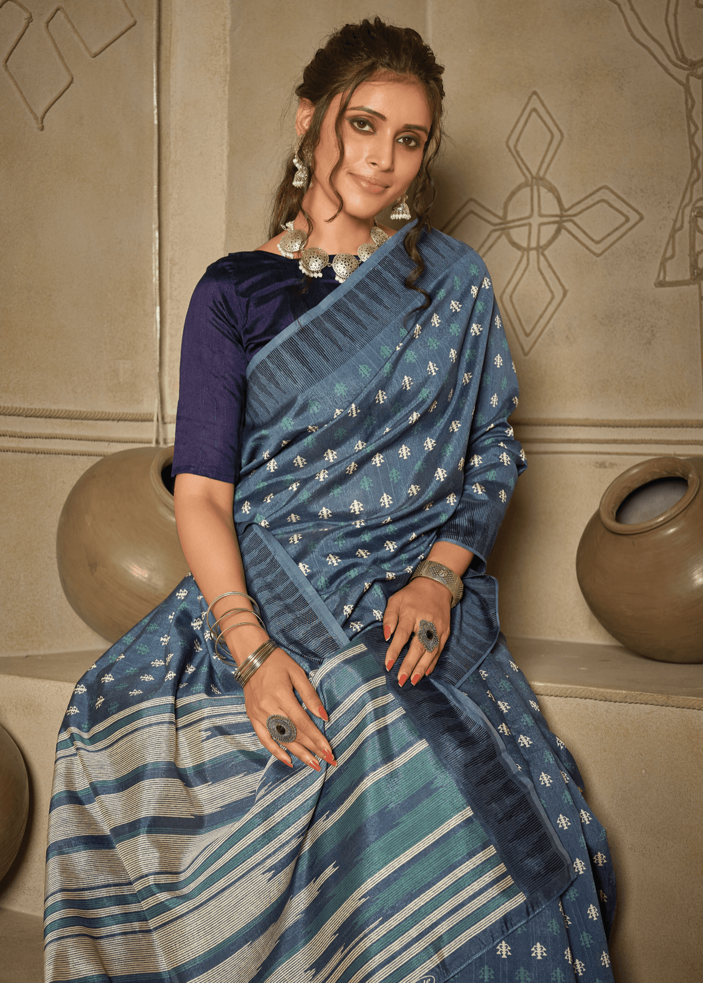 Saree Beautiful and Simple Cobalt Blue Saree - SaviDurga