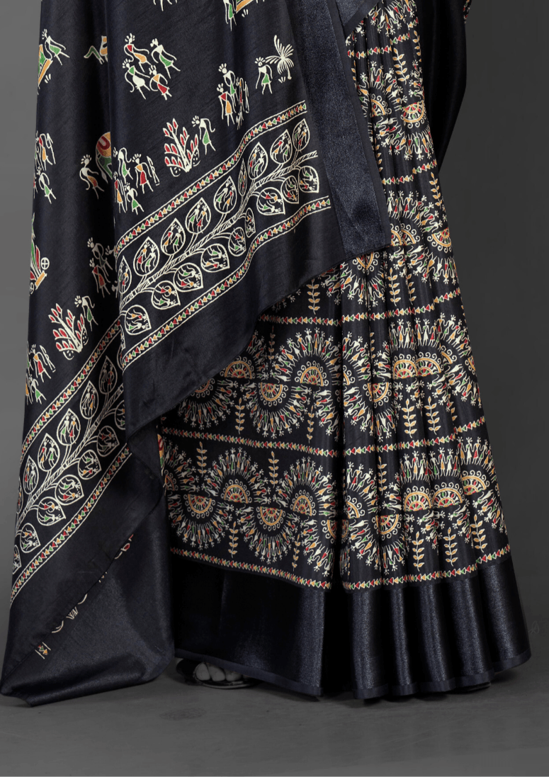 Saree Black Dola Multicolor Print Saree - SaviDurga