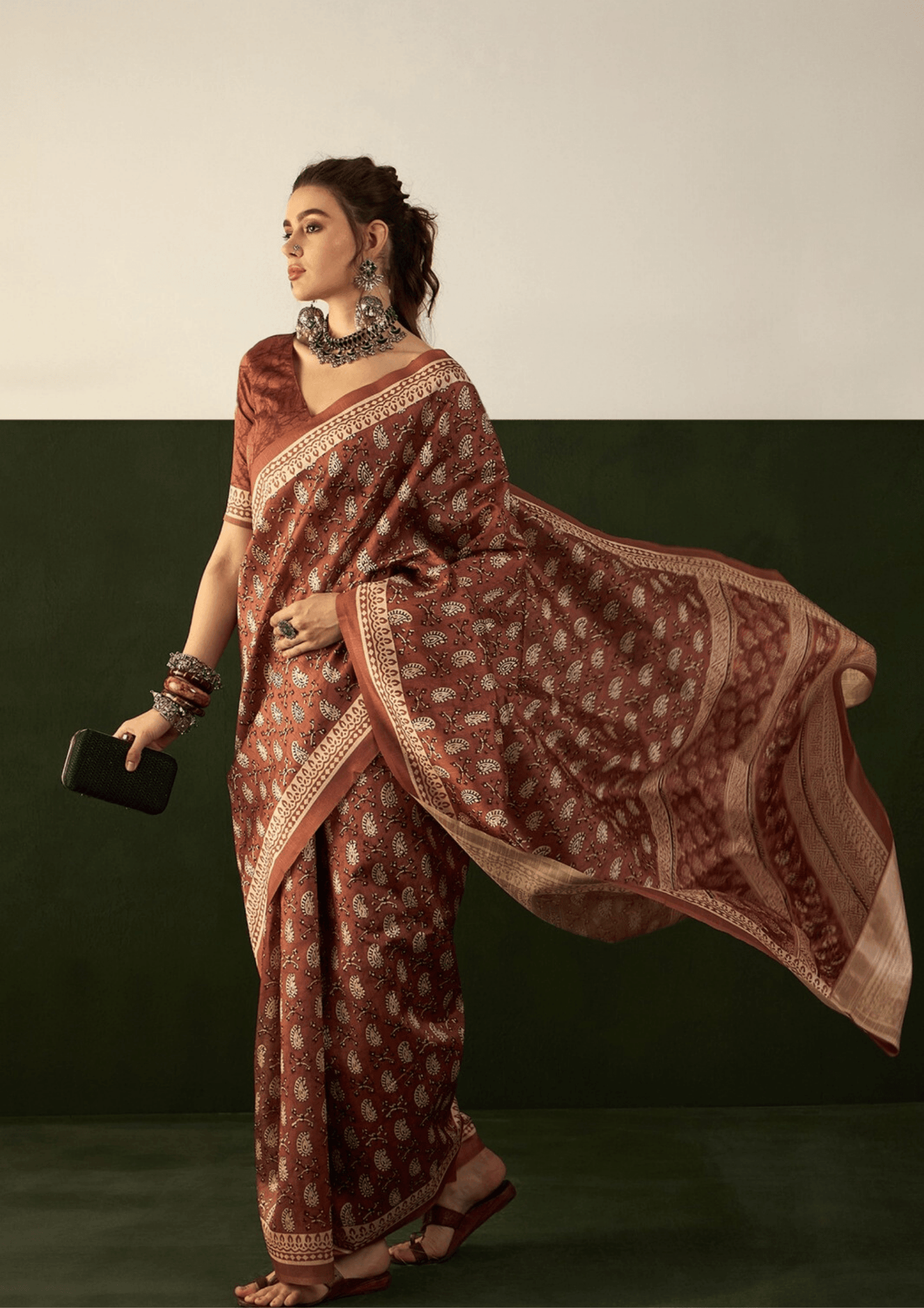 Saree Brick brown bhagalpuri silk saree - SaviDurga