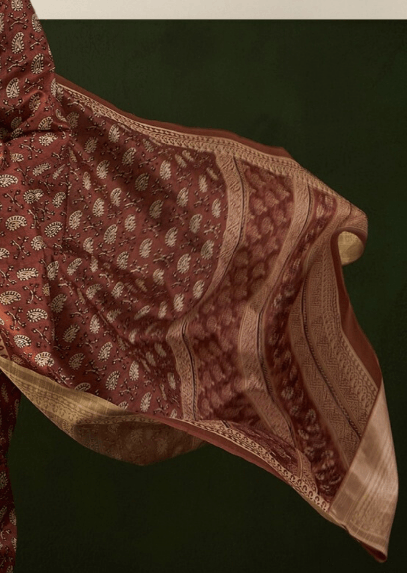 Saree Brick brown bhagalpuri silk saree - SaviDurga