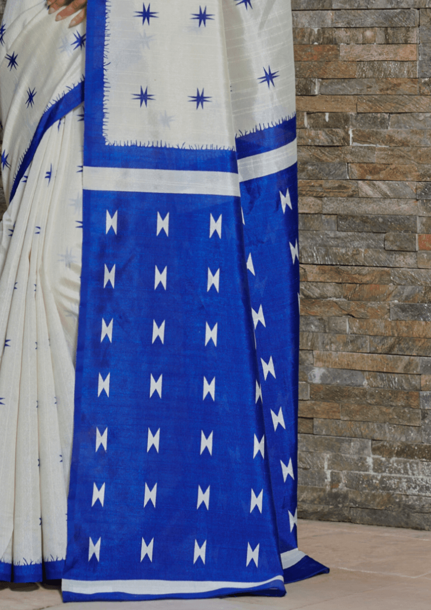 Saree Cobalt Blue and Ivory Modern Saree - SaviDurga