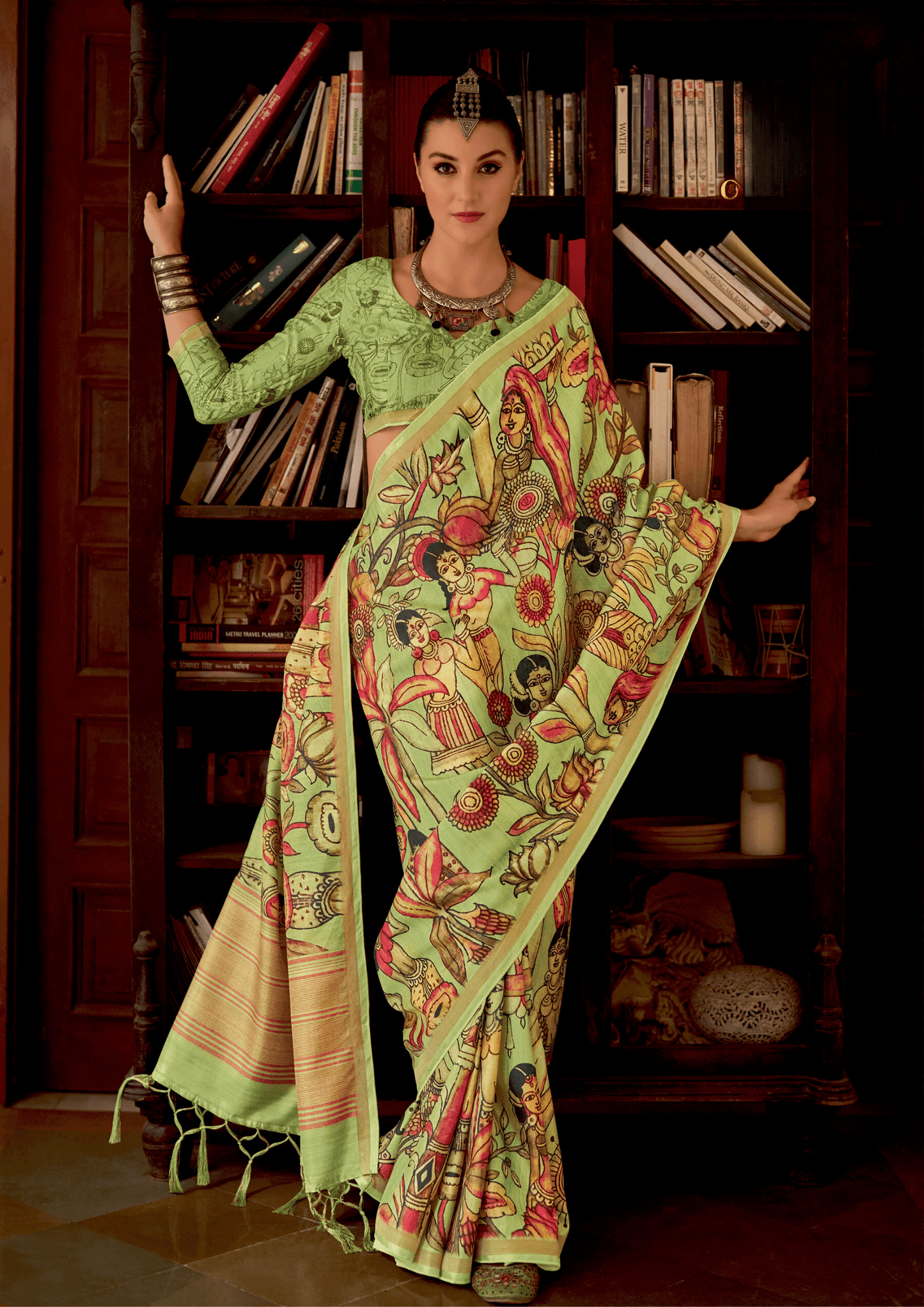 Saree Designer Chitrapatta Pistachio Green Saree - SaviDurga