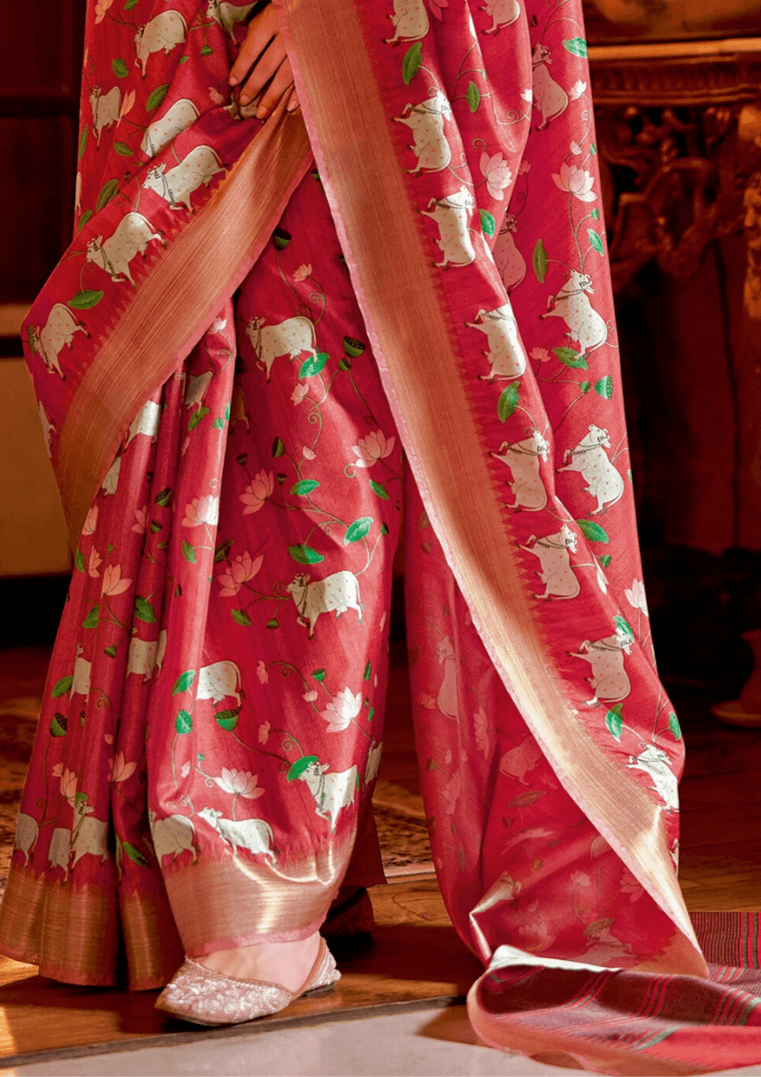 Saree Designer Pichwai Shade of Red Saree - SaviDurga