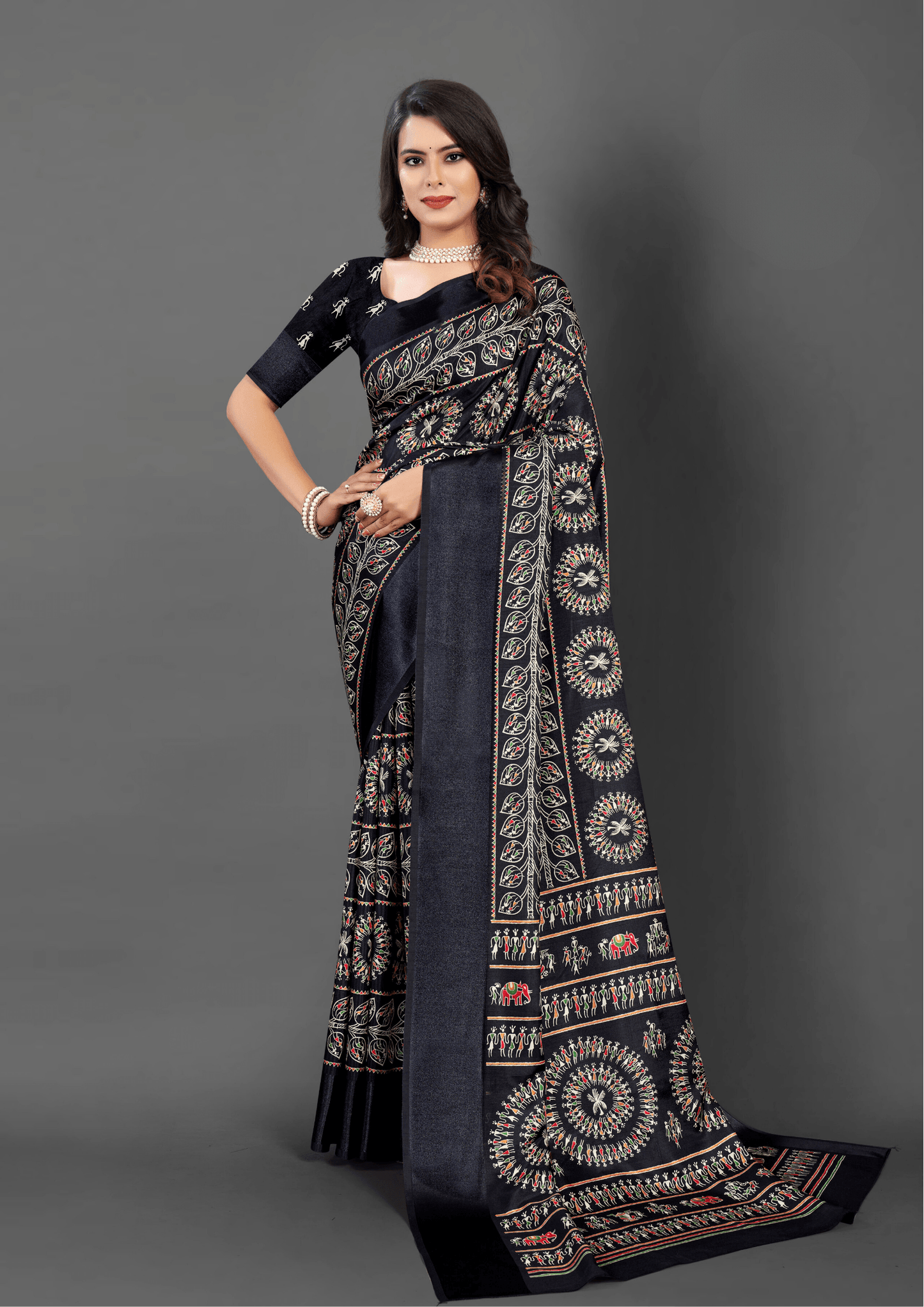 Saree Dola Print Black Saree - SaviDurga