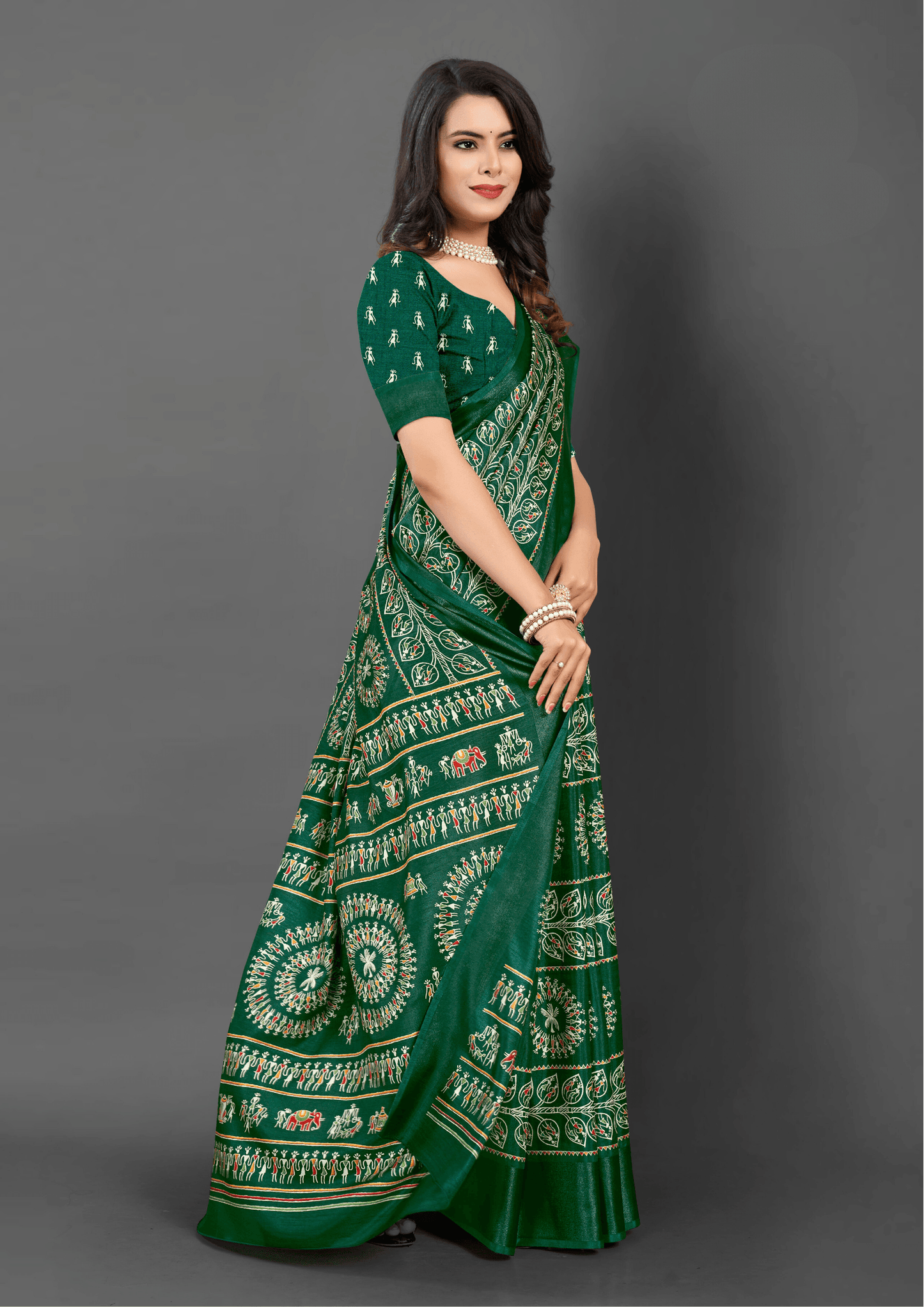 Saree Dola Print Green Saree - SaviDurga