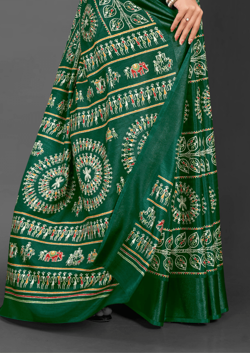 Saree Dola Print Green Saree - SaviDurga