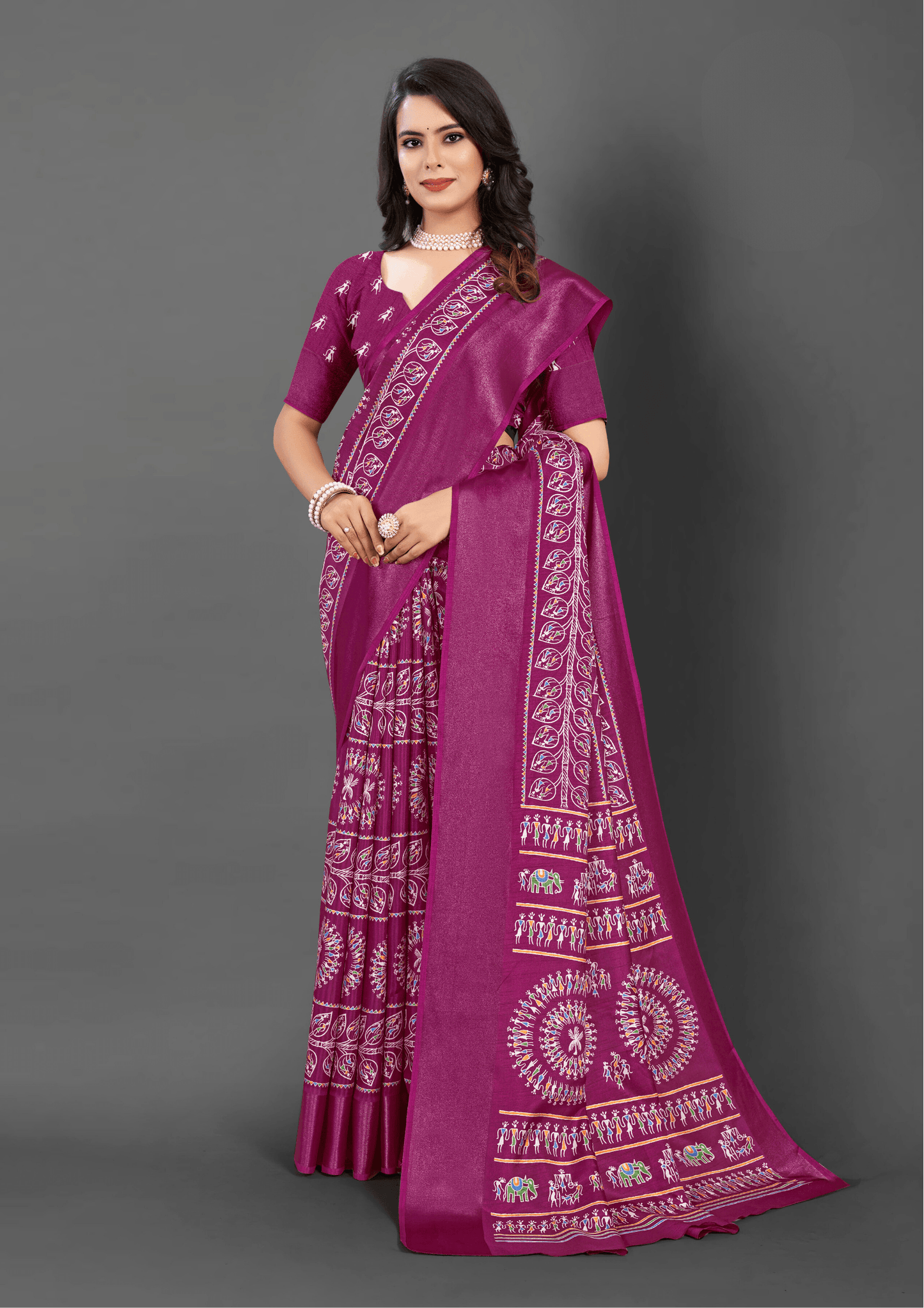 Saree Dola Print Rani Pink Saree - SaviDurga