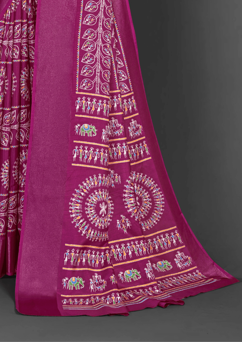 Saree Dola Print Rani Pink Saree - SaviDurga