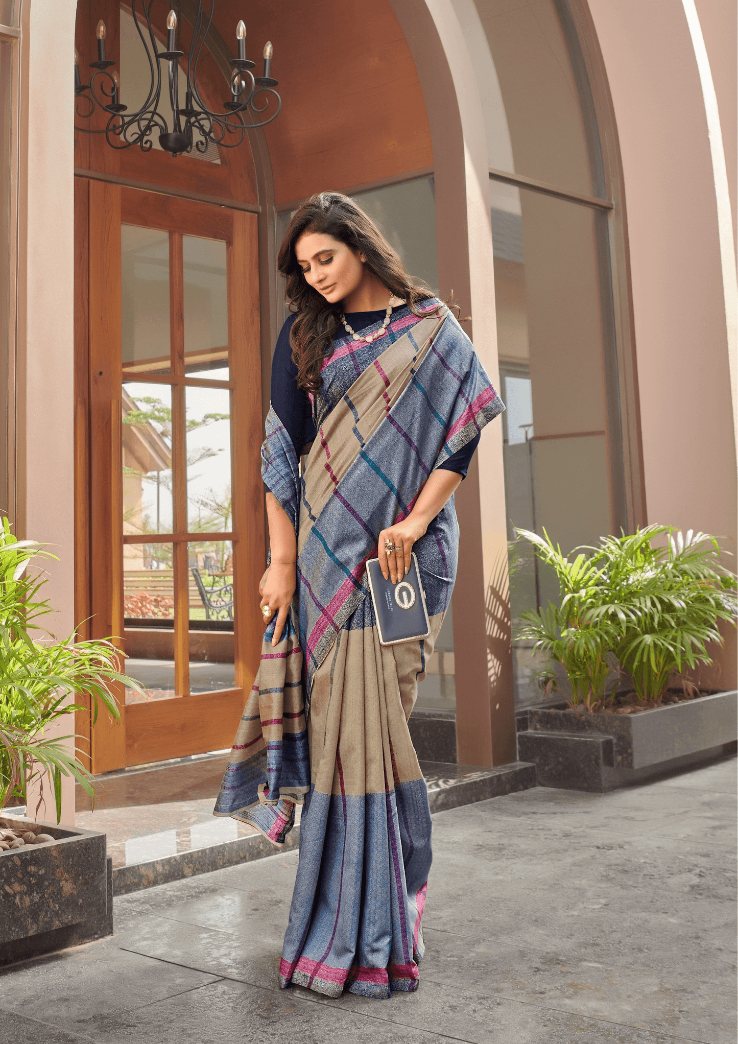 Saree Elegant Beige and Blue Saree - SaviDurga