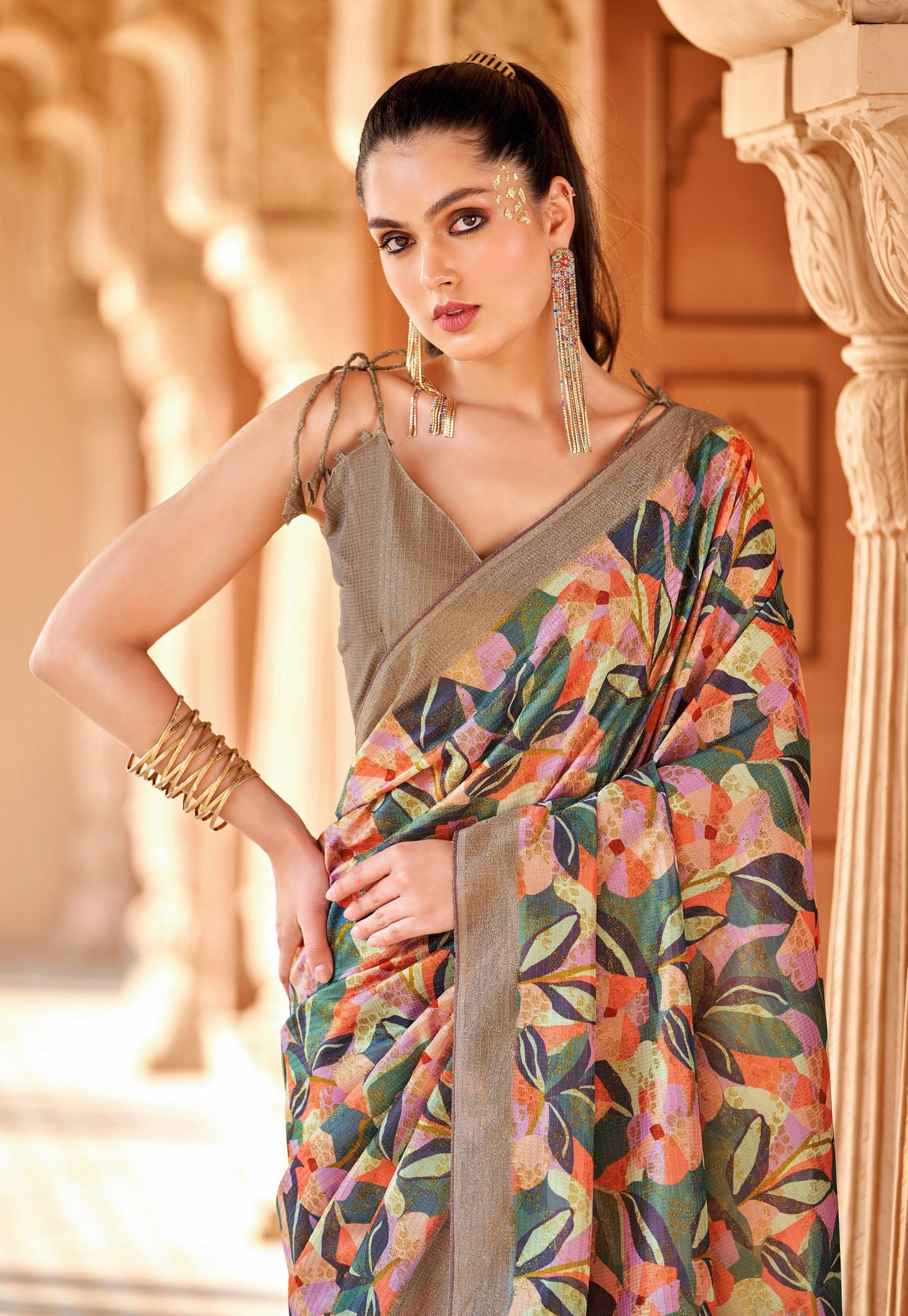 Saree Elegant Floral Multicolour designer saree - SaviDurga