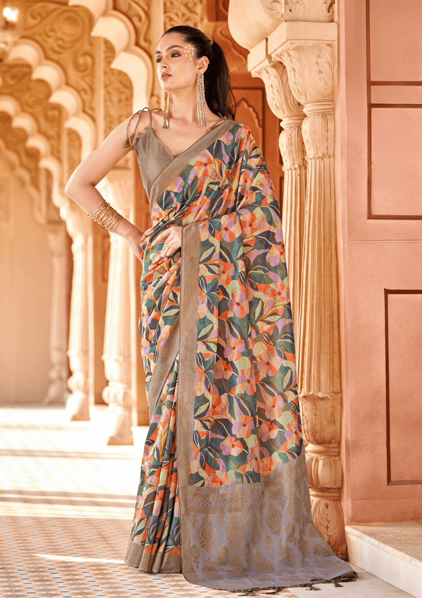 Saree Elegant Floral Multicolour designer saree - SaviDurga