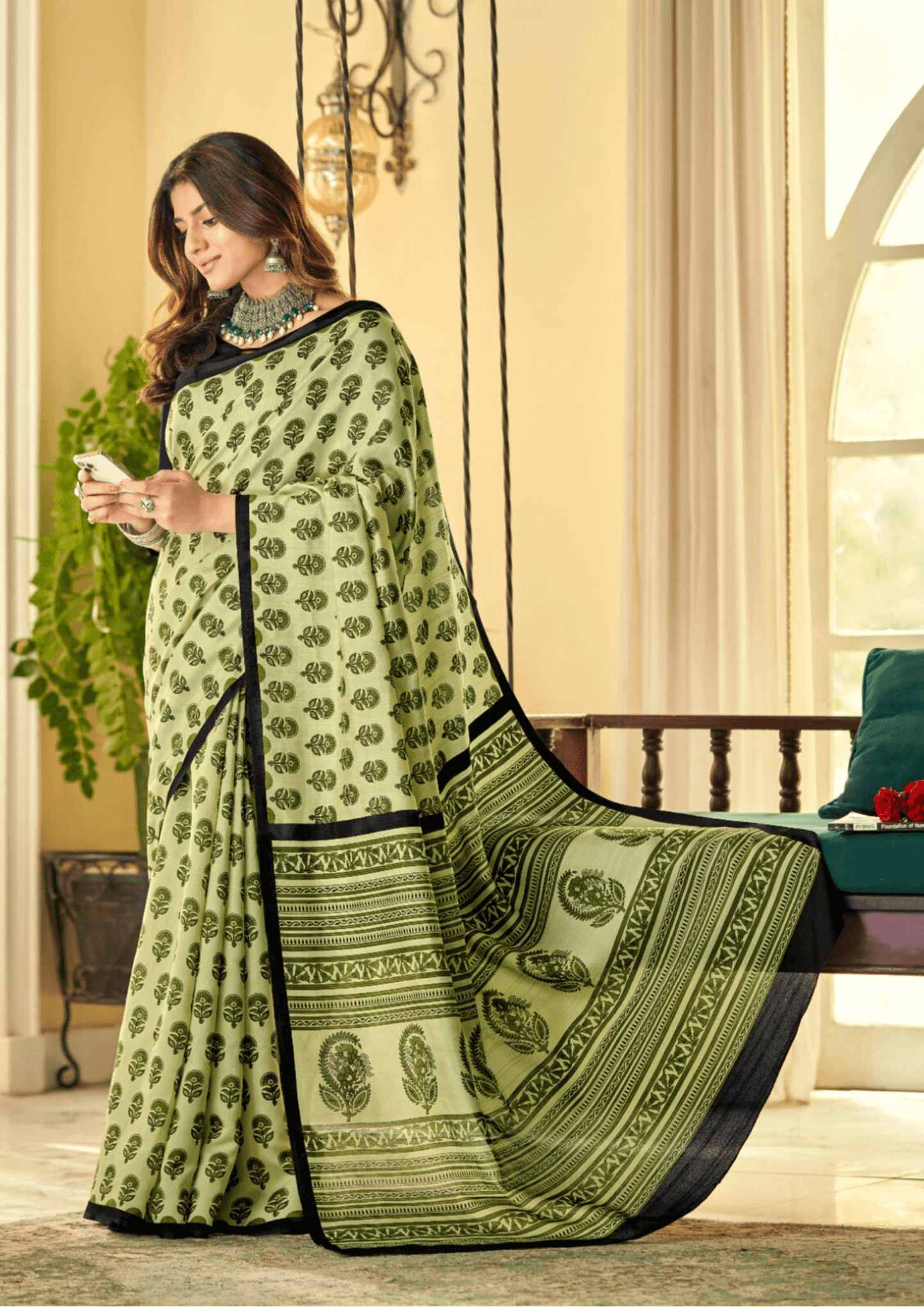 Saree Elegant Pastel Green Bhagalpuri Saree - SaviDurga