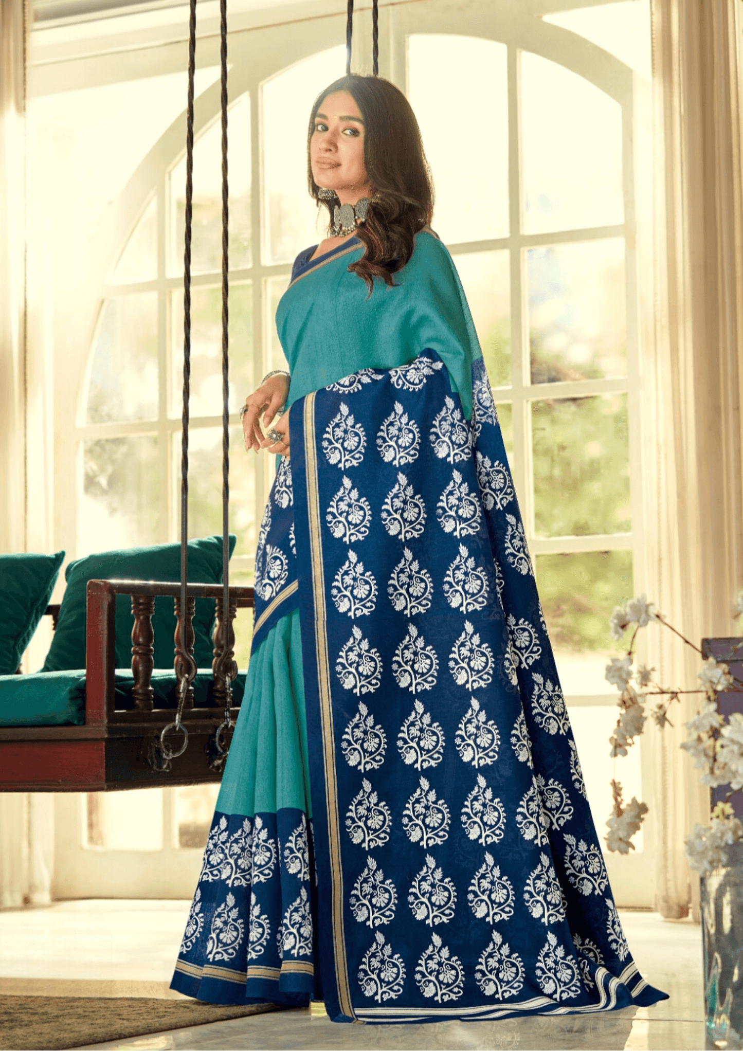 Saree Elegant Turqoise and Blue Bhagalpuri Saree - SaviDurga