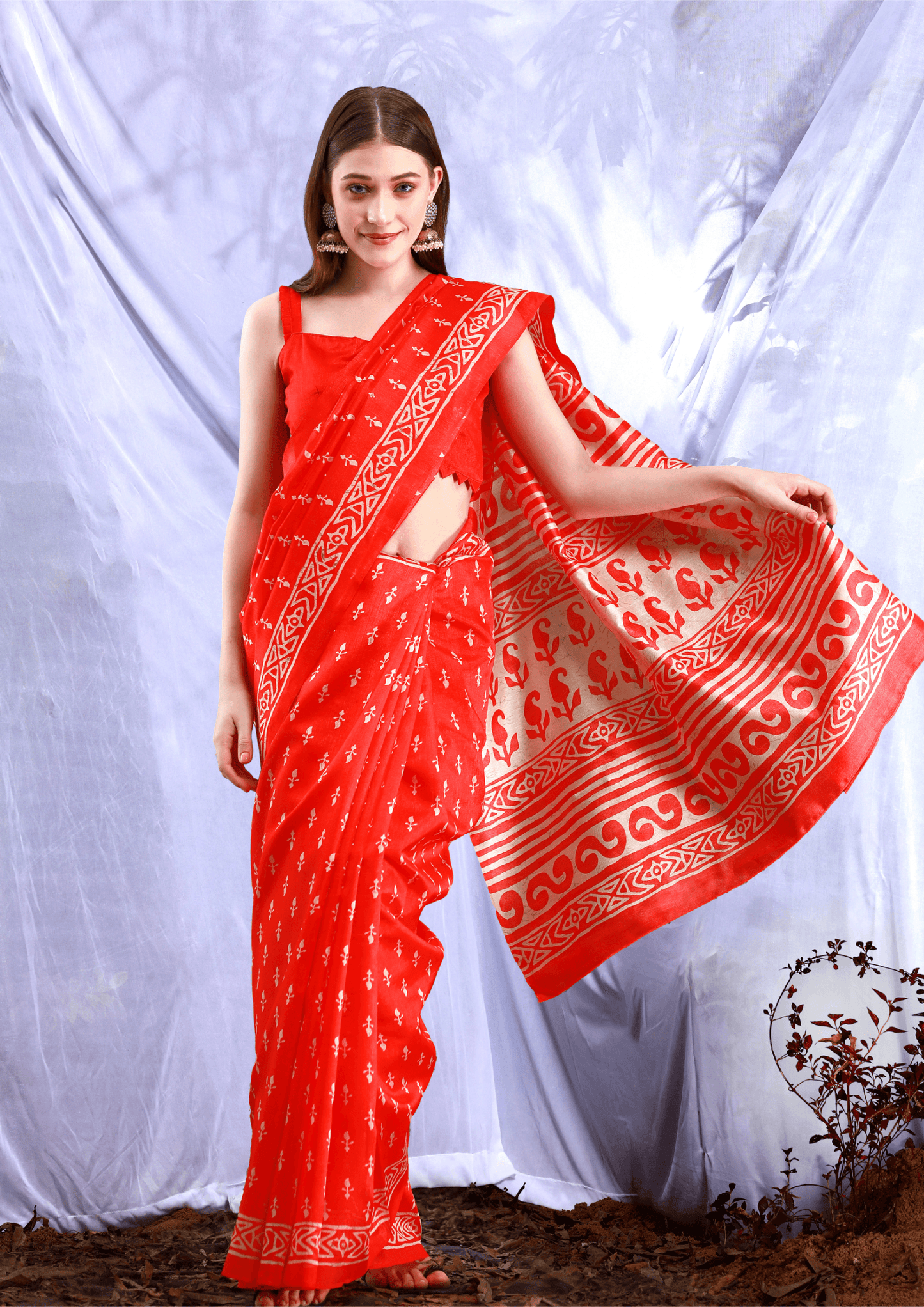 Saree Glamorous Bright Red Printed Saree - SaviDurga