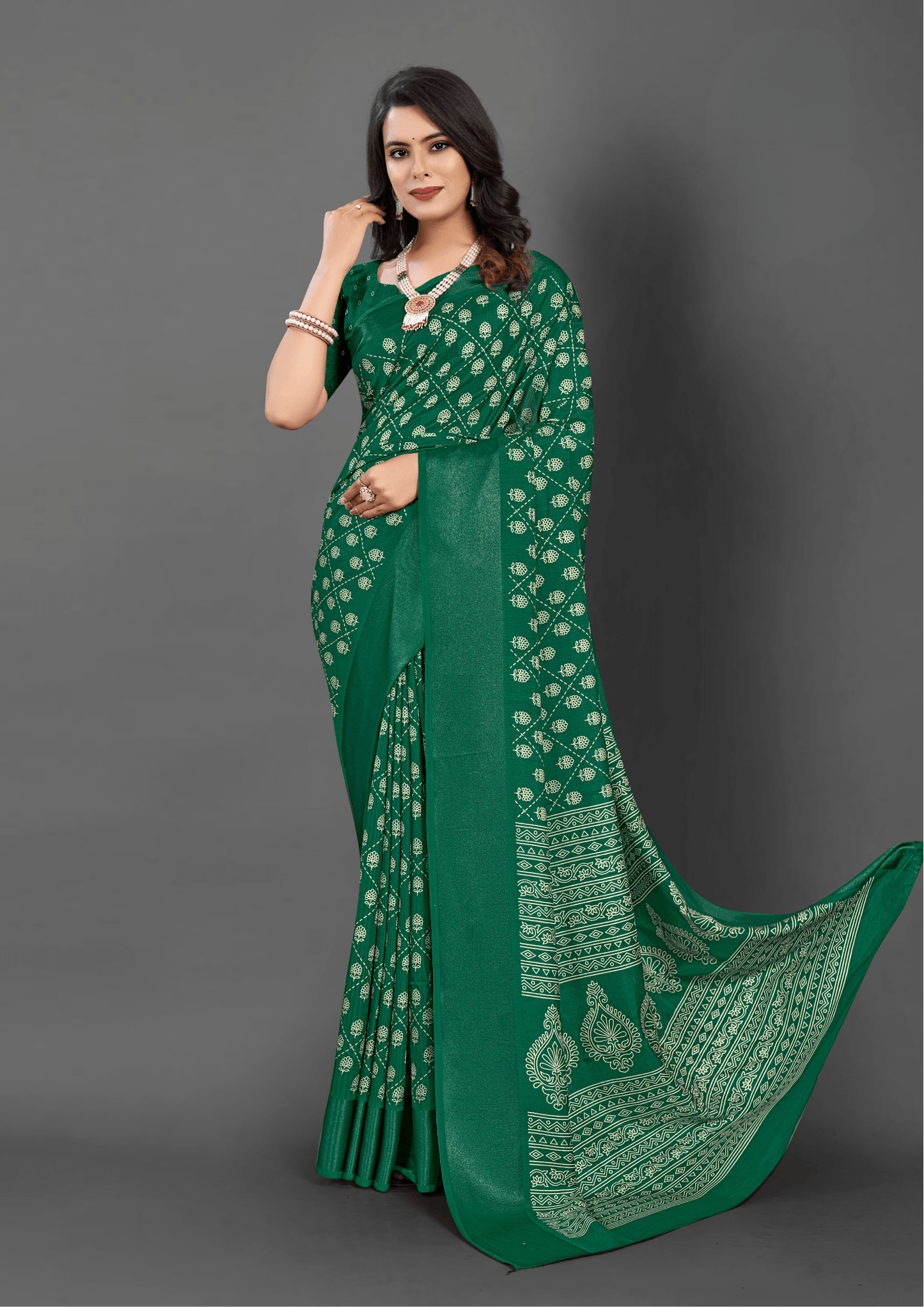 Saree Green Dola Floral Print Saree - SaviDurga