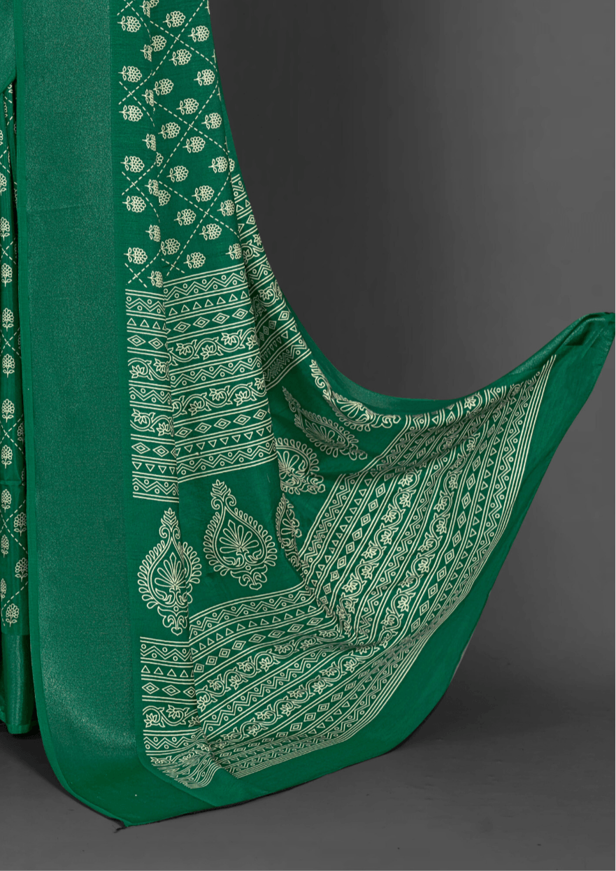 Saree Green Dola Floral Print Saree - SaviDurga