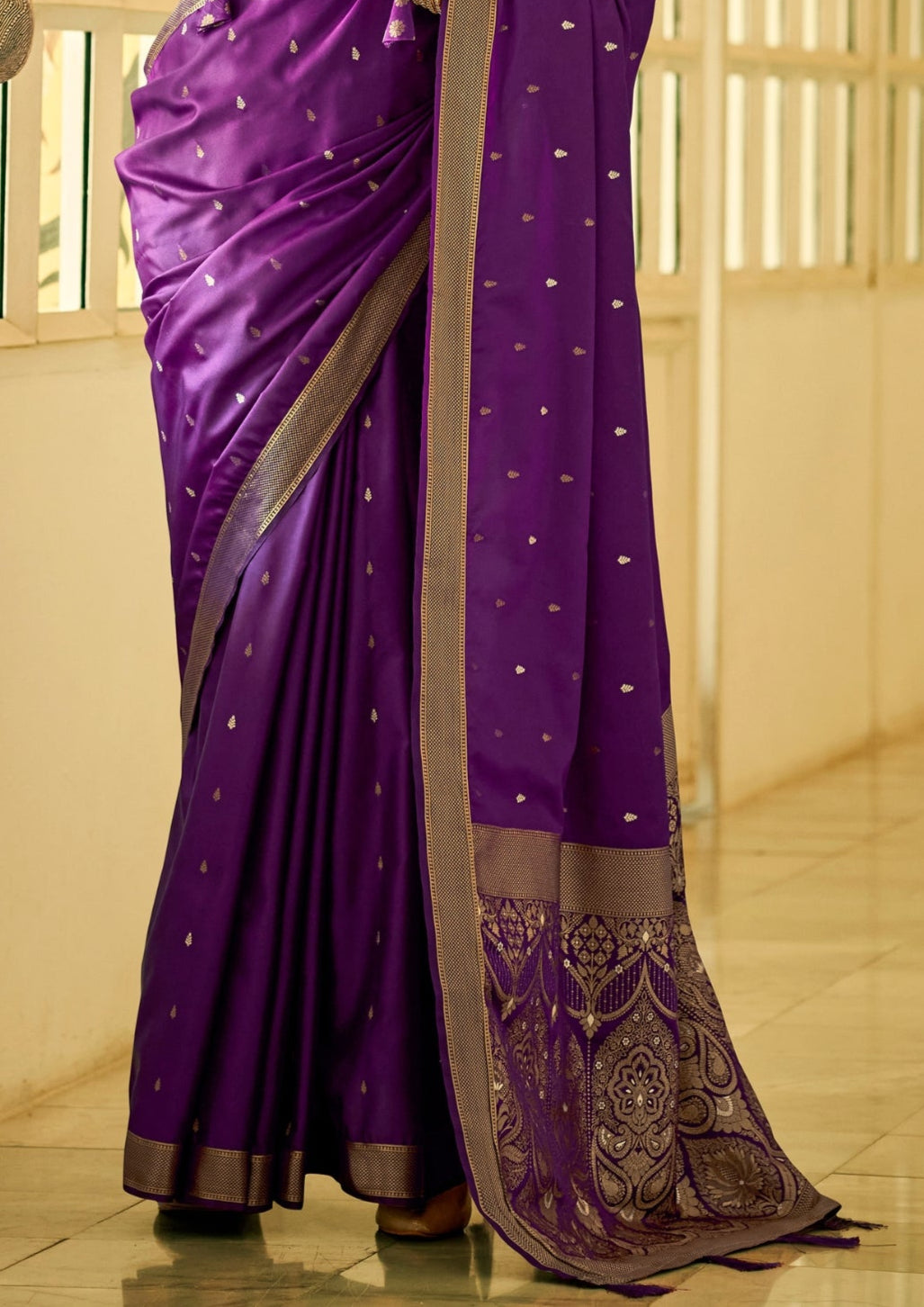 Pure Sattin Silk Handwoven Zari Work Purple Saree