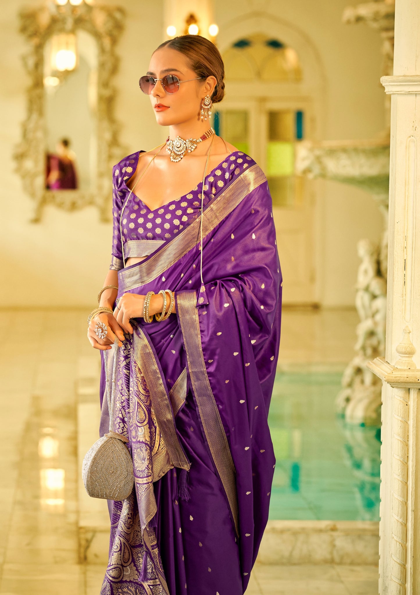 Pure Sattin Silk Handwoven Zari Work Purple Saree