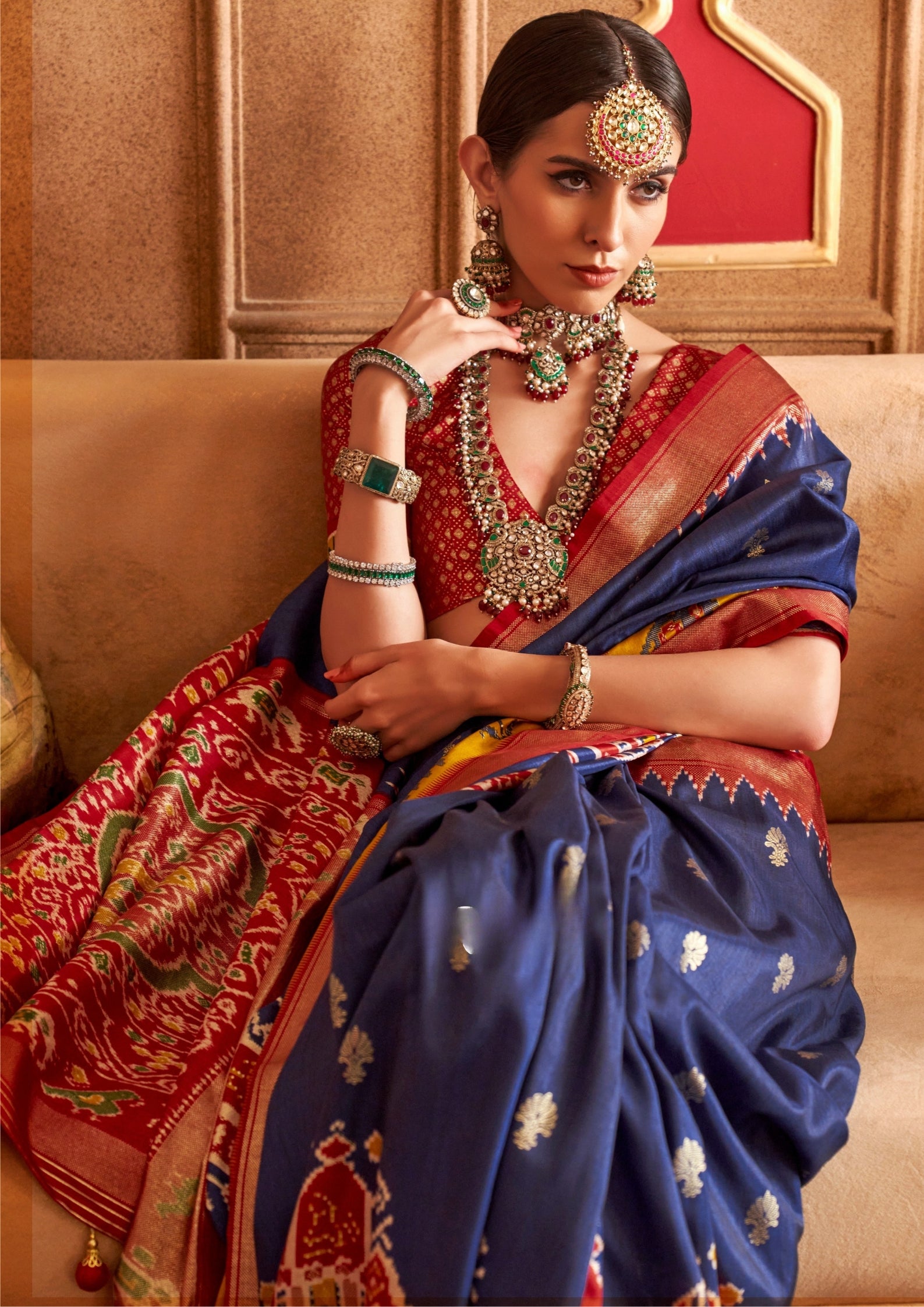 Classical Patola Design With Sambalpuri Print Navy Blue Silk Saree