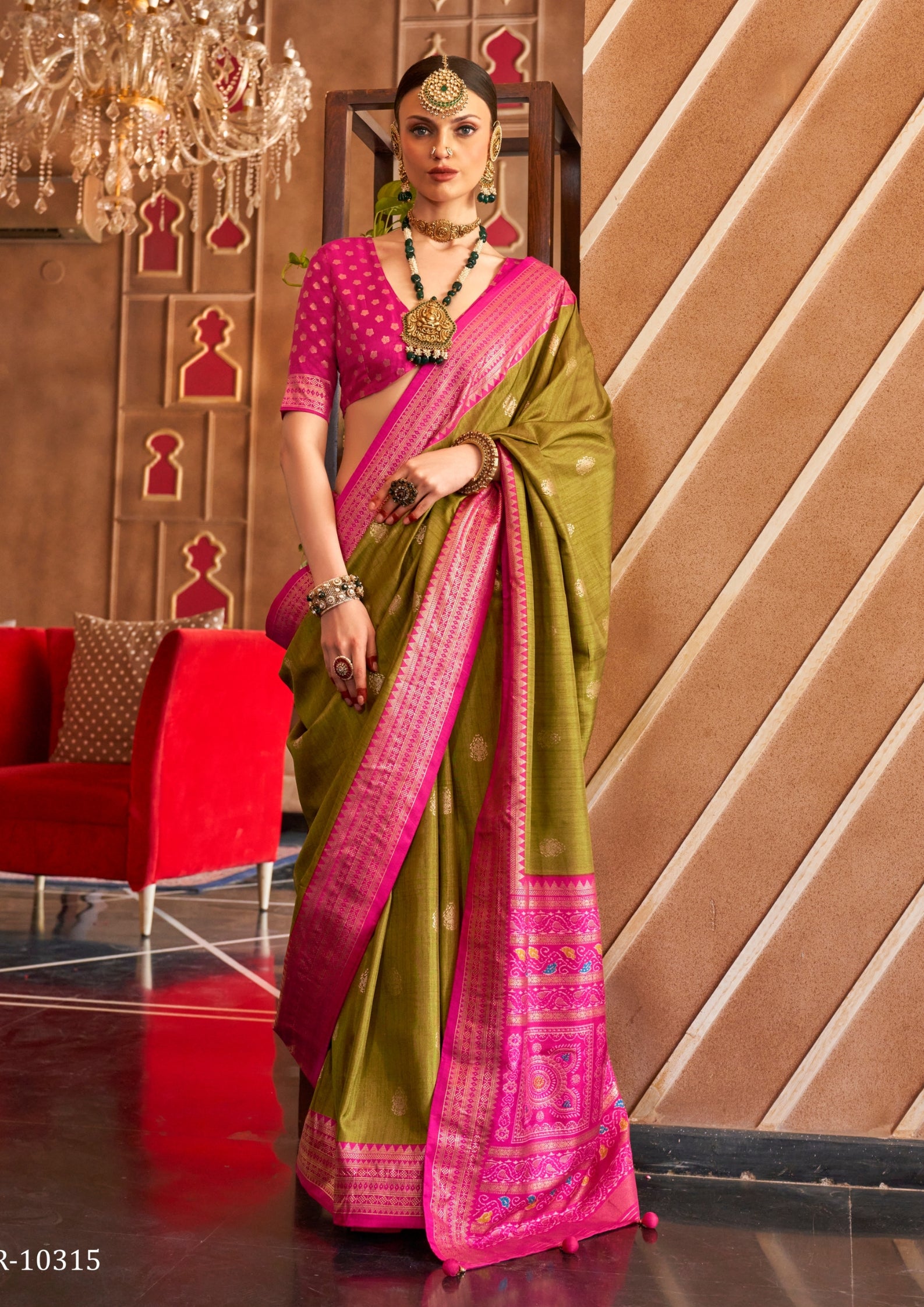 Classical Patola Design With Sambalpuri Print Olive Green Silk Saree