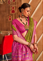 Classical Patola Design With Sambalpuri Print Olive Green Silk Saree