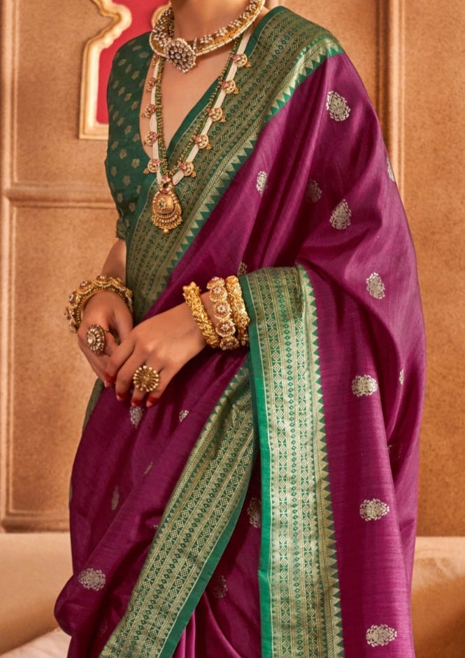 Classical Patola Design With Sambalpuri Print Plum Silk Saree