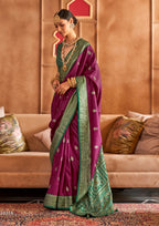 Classical Patola Design With Sambalpuri Print Plum Silk Saree