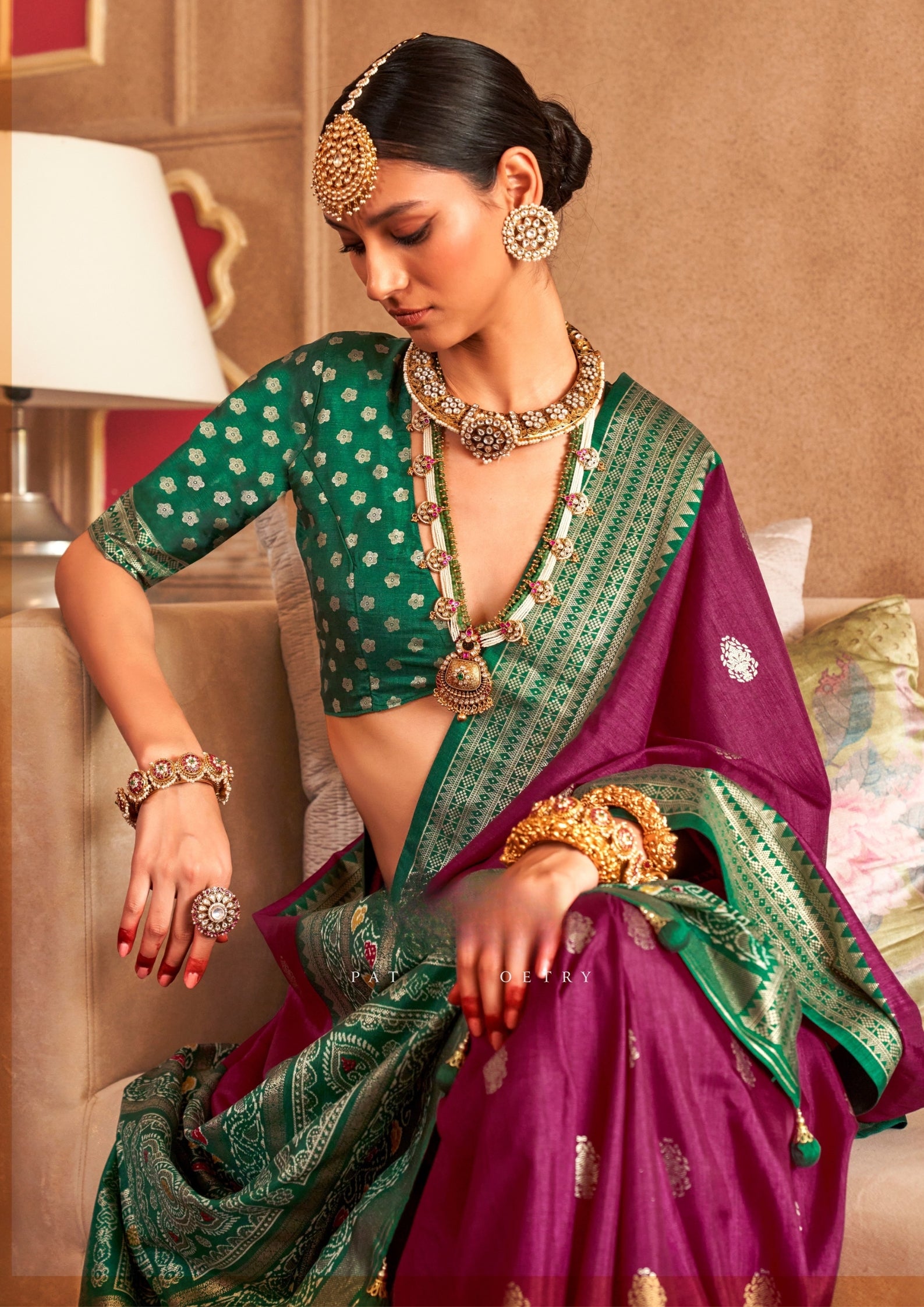 Classical Patola Design With Sambalpuri Print Plum Silk Saree