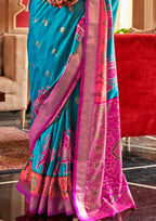 Classical Patola Design With Sambalpuri Print Light Blue Silk Saree