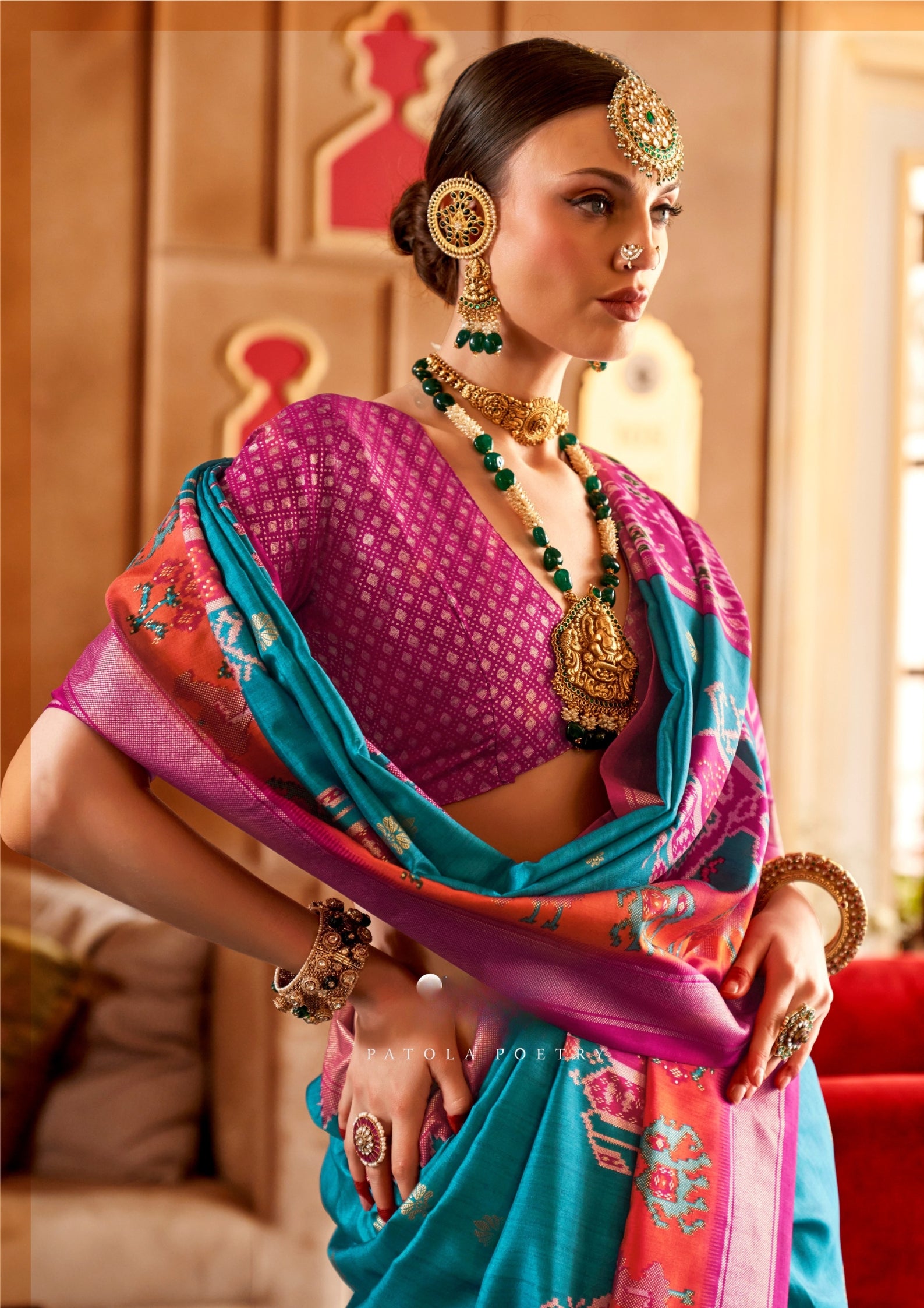 Classical Patola Design With Sambalpuri Print Light Blue Silk Saree