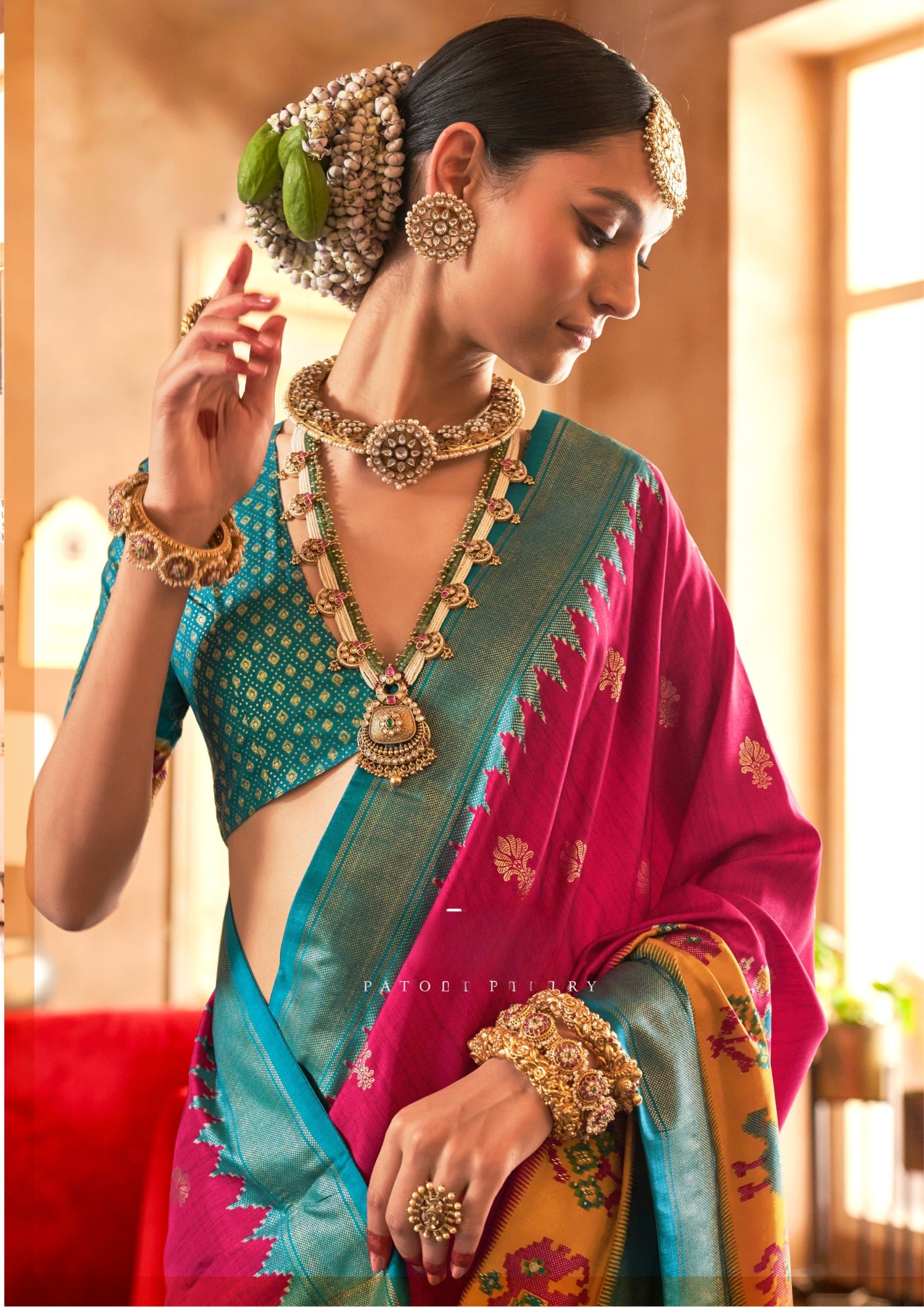 Classical Patola Design With Sambalpuri Print Deep Pink Silk Saree
