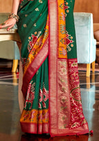 Classical Patola Design With Sambalpuri Print Dark Green Silk Saree