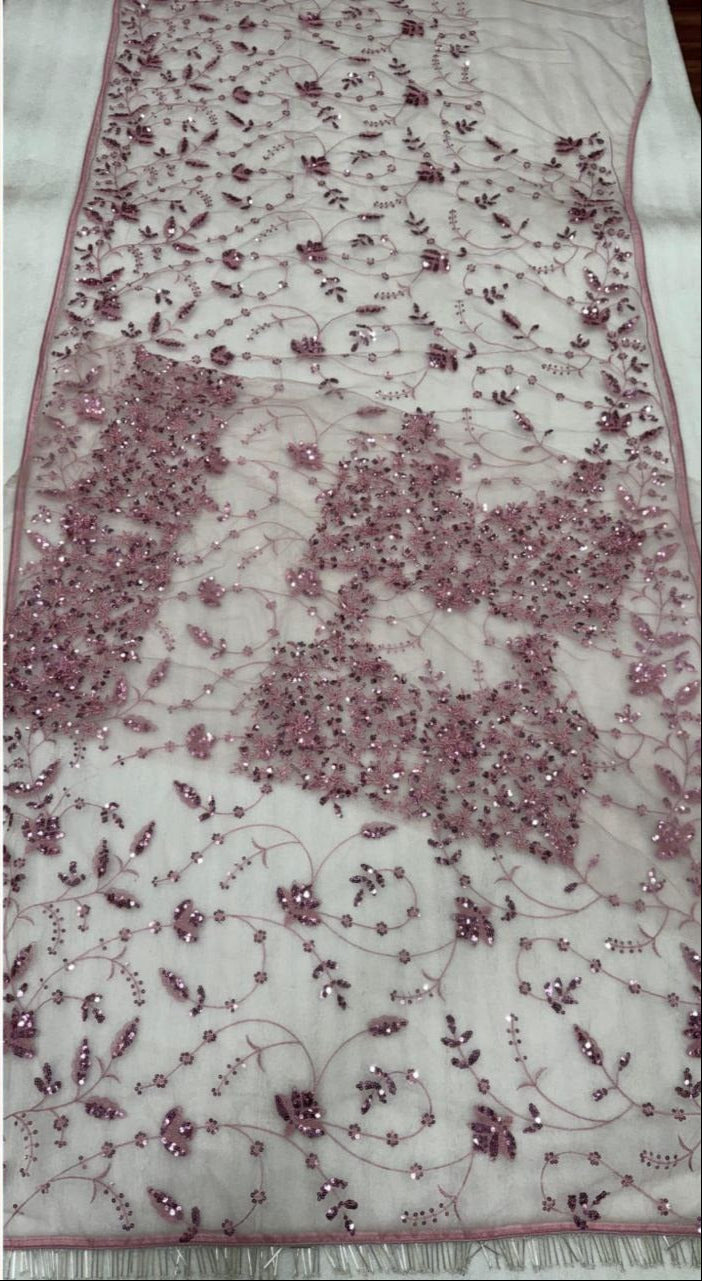 Pink sequence work net saree