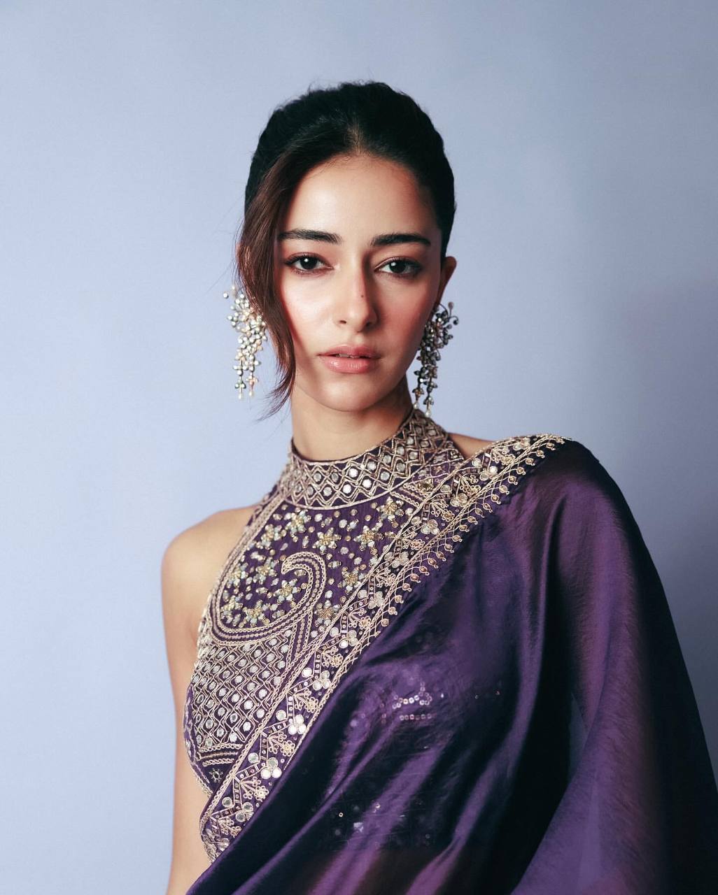 Ananya Pandey inspired purple bollywood saree.