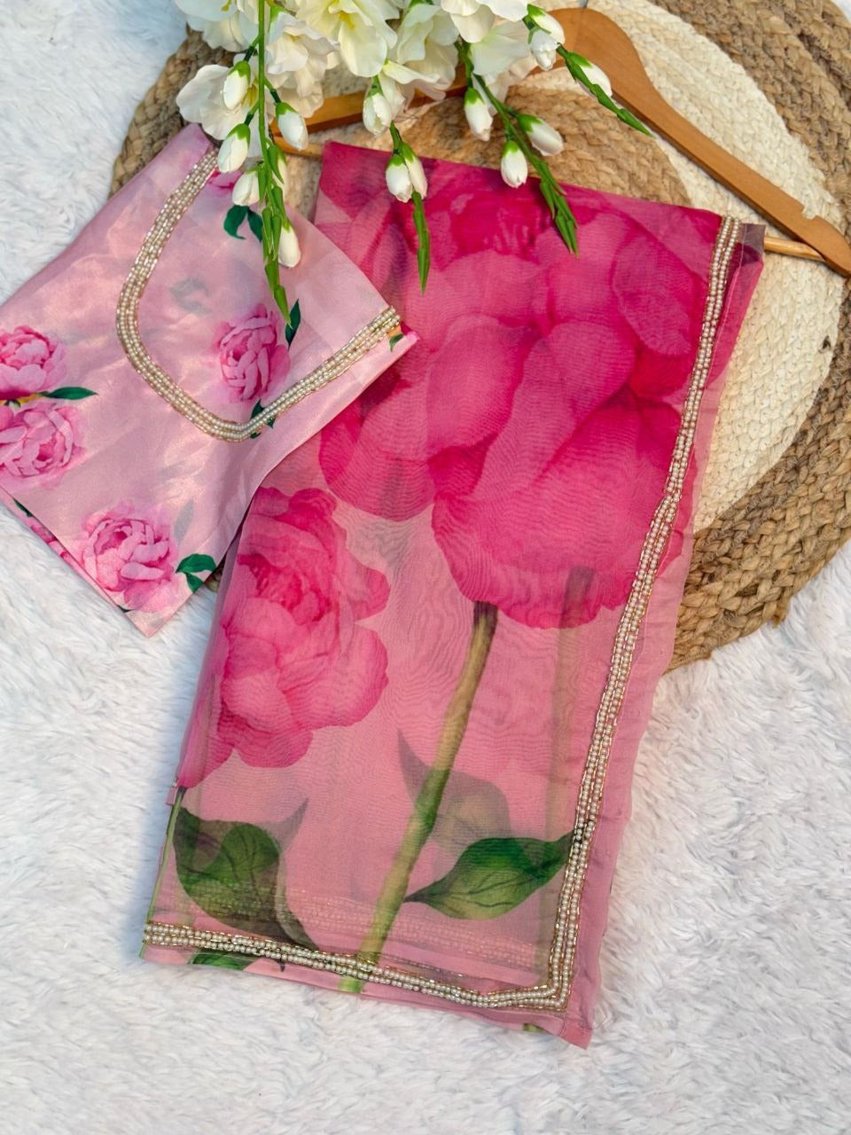 Pink Summer bead saree