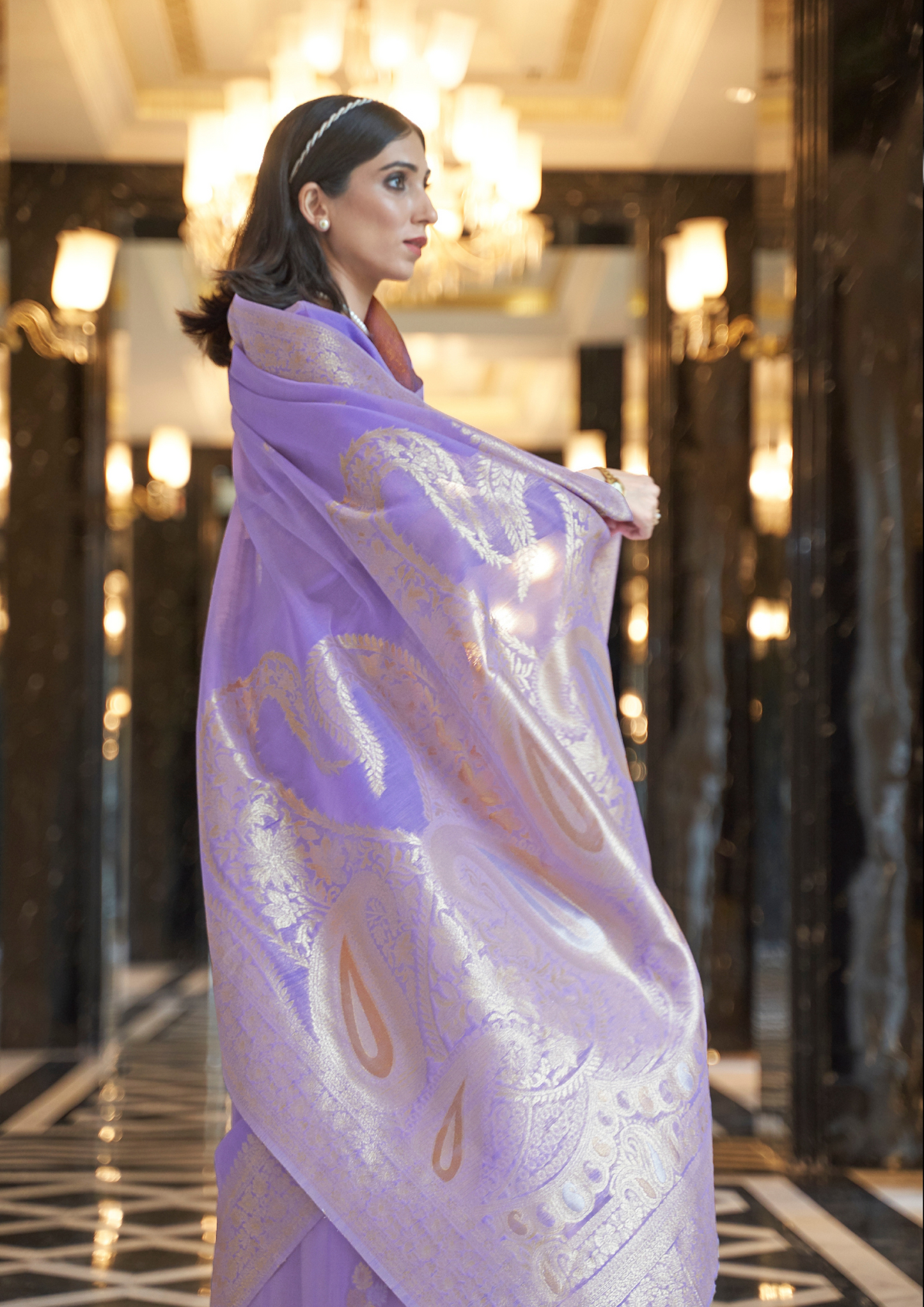 Purple Pure linen weaving saree