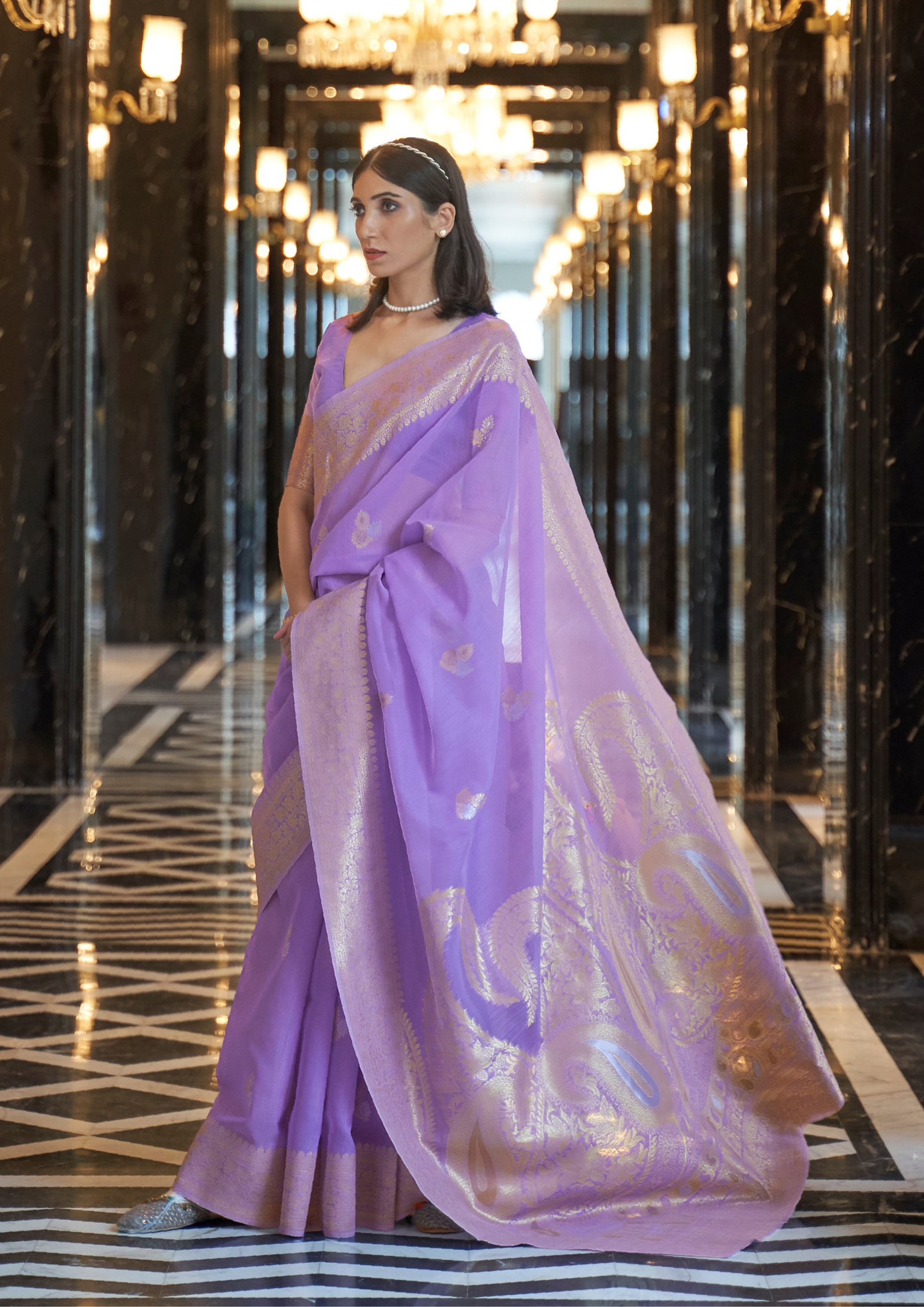 Purple Pure linen weaving saree