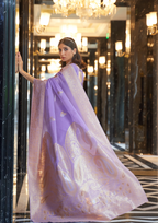 Purple Pure linen weaving saree