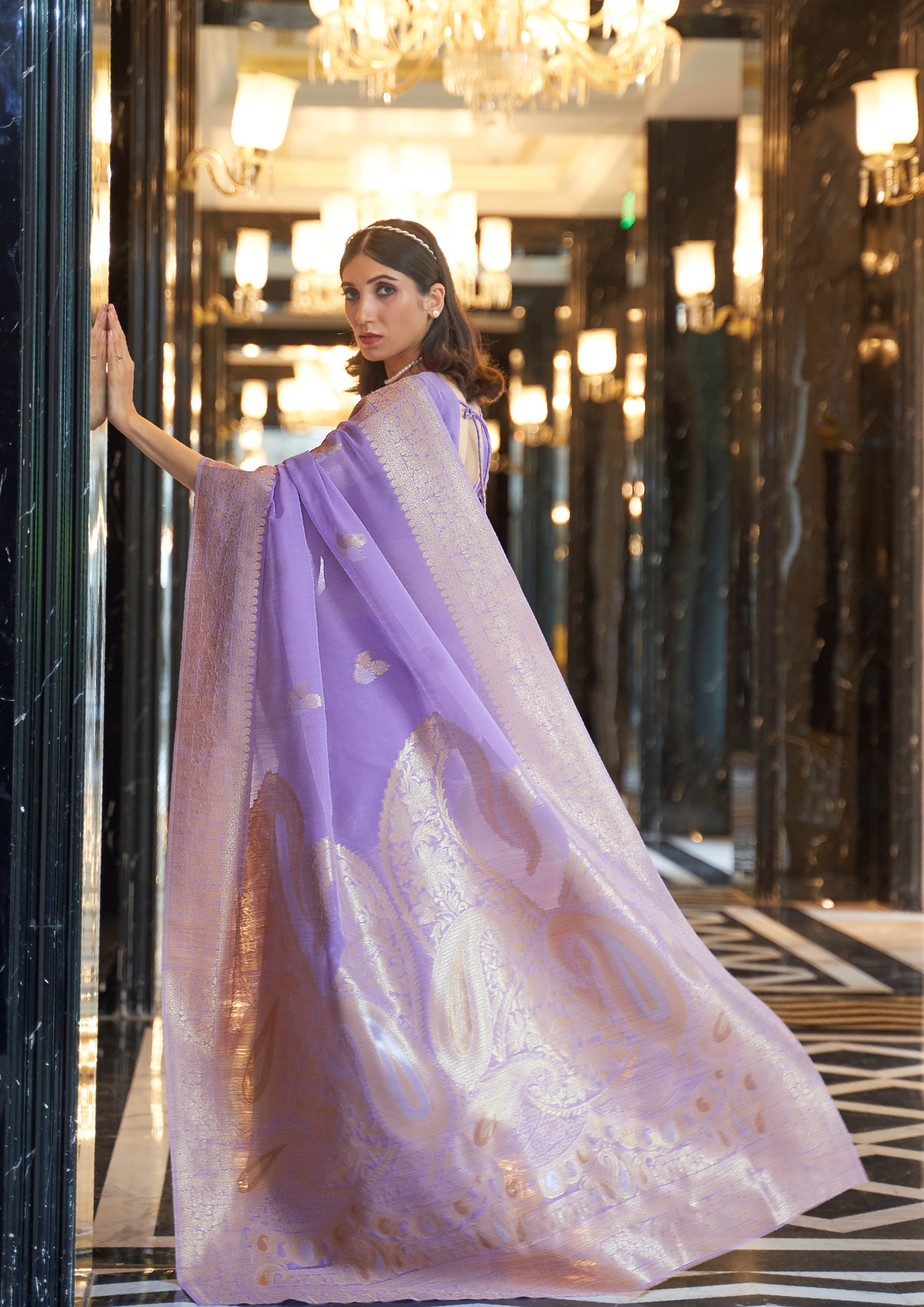 Purple Pure linen weaving saree