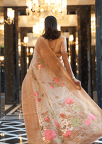 Gold Pure linen weaving saree