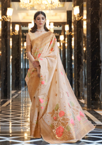 Gold Pure linen weaving saree