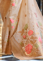 Gold Pure linen weaving saree