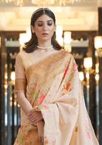 Gold Pure linen weaving saree