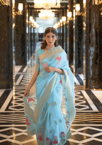 Blue Pure linen weaving saree