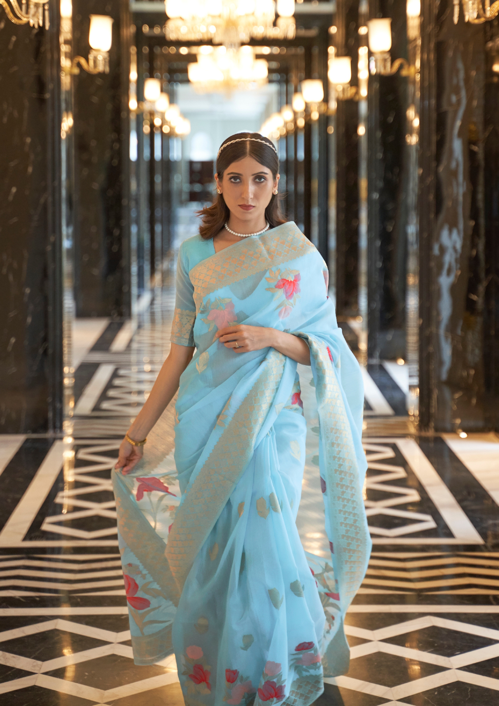Blue Pure linen weaving saree
