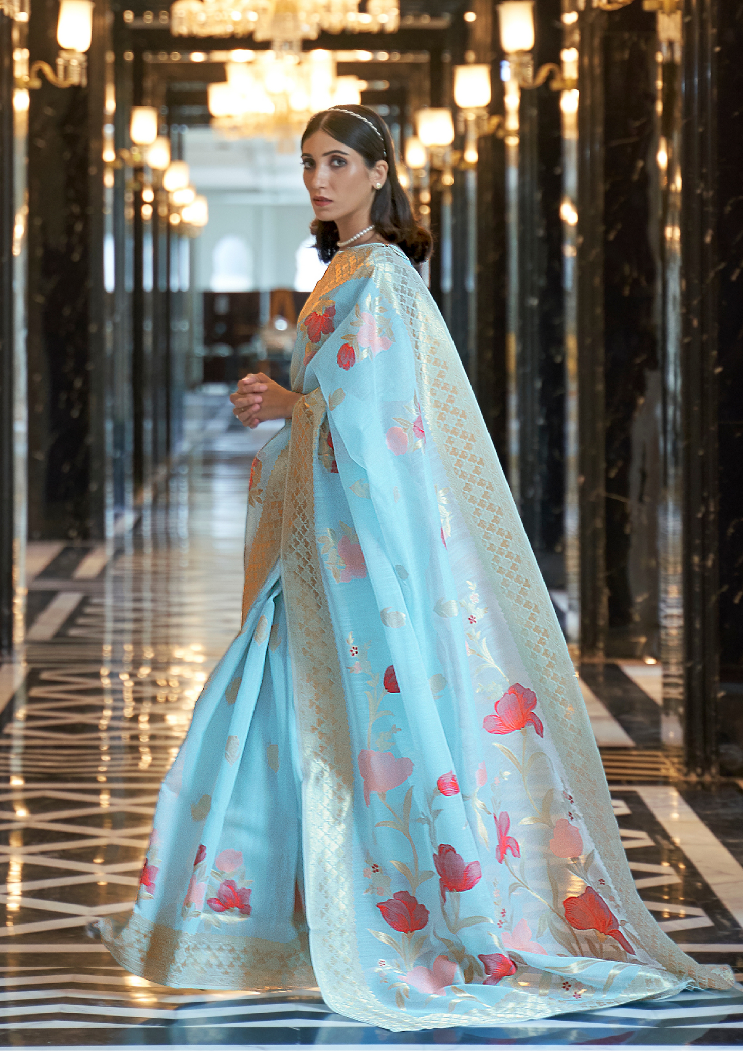 Blue Pure linen weaving saree