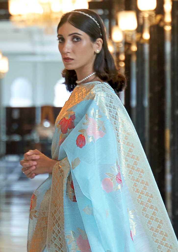 Blue Pure linen weaving saree