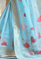 Blue Pure linen weaving saree