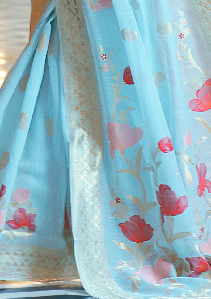 Blue Pure linen weaving saree